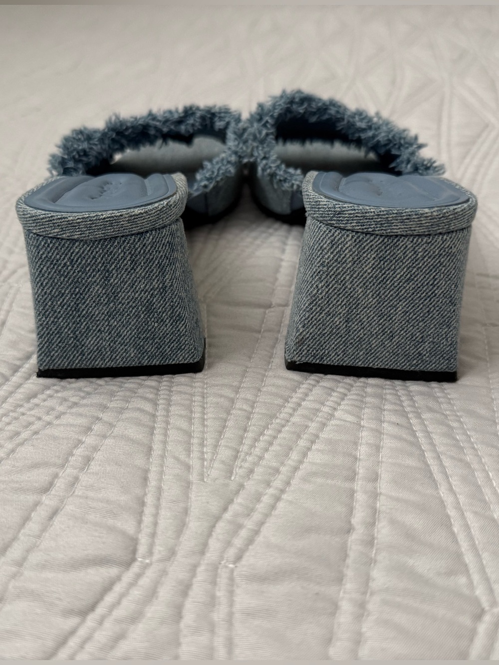Open Edit Frayed Denim Block Heel Mules - Blue - Picture 4 of 6